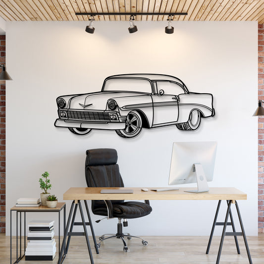1956 Chevrolet Bel Air perspective view metal wall art – laser‑cut steel silhouette with matte powder‑coat finish