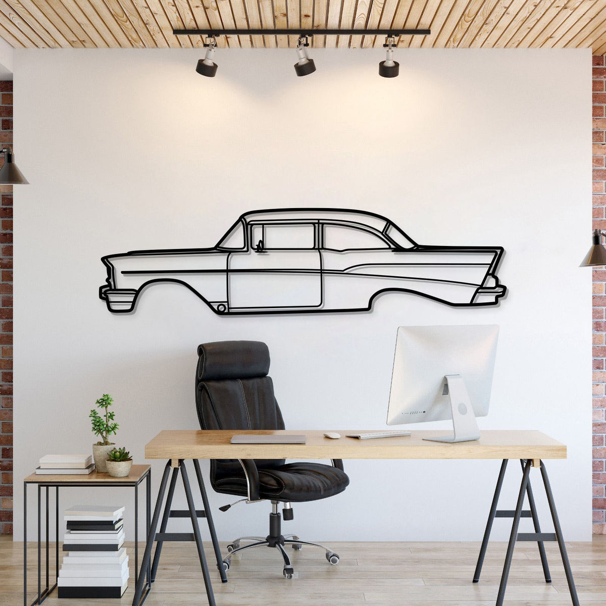 1957 Chevrolet Bel Air metal car wall art silhouette for garage décor