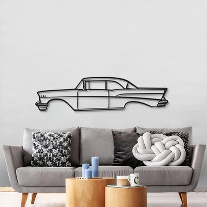 1957 Bel Air Coupe metal silhouette wall hanging – durable 2 mm laser‑cut steel with matte, powder‑coated finish 