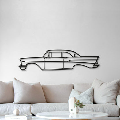 Ready‑to‑hang 1957 Bel Air Coupe wall art – matte‑finish textured steel décor, ideal for home or garage walls 