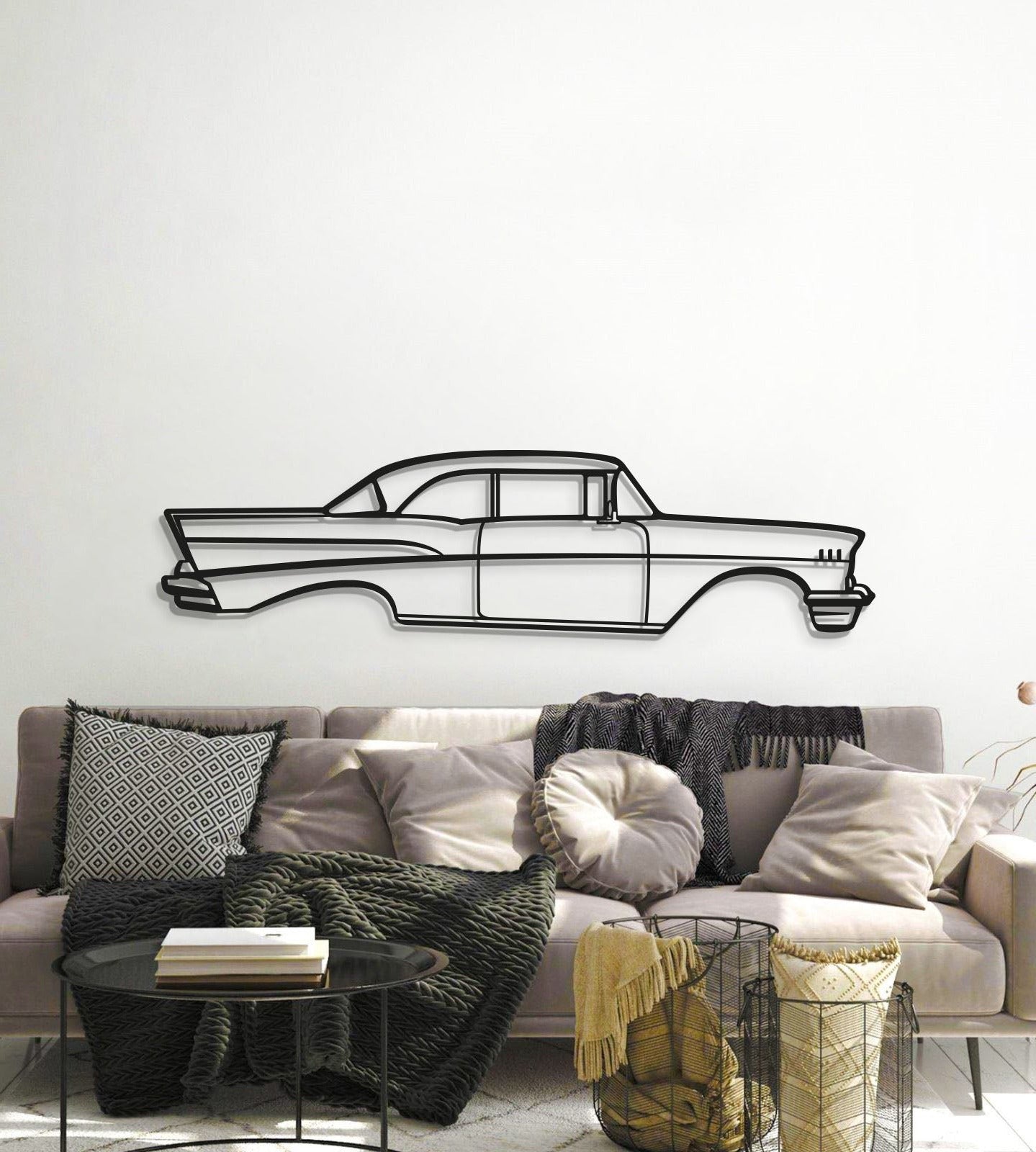 Minimalist 1957 Bel Air Coupe silhouette – classic luxury coupe profile for automotive enthusiasts’ wall décor