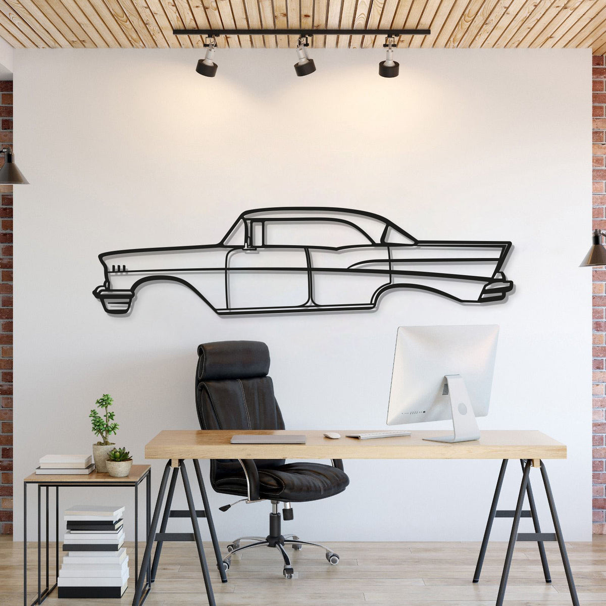 1957 Chevrolet Bel Air Sedan laser‑cut metal wall art – iconic 1950s American classic silhouette