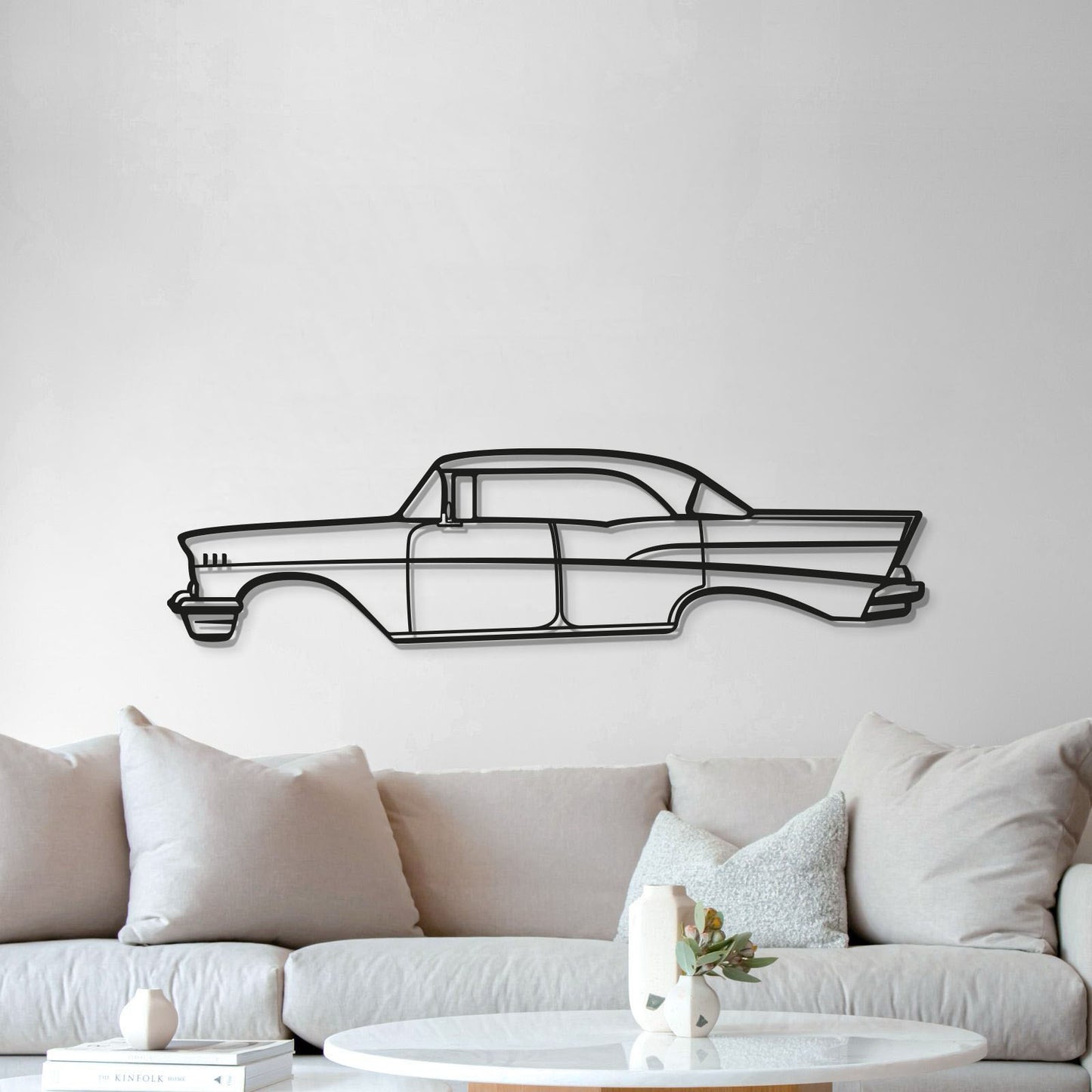 Laser‑cut 1957 Bel Air Sedan wall art – powder‑coated steel décor ready to hang in garage or living space 