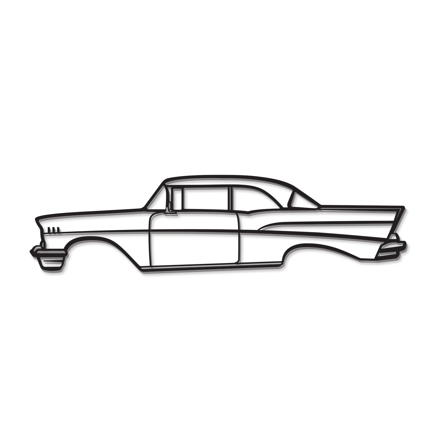 1957 Bel Air Coupe metal art with hidden elevation screws – offers a subtle 3D shadow effect and timeless elegance 