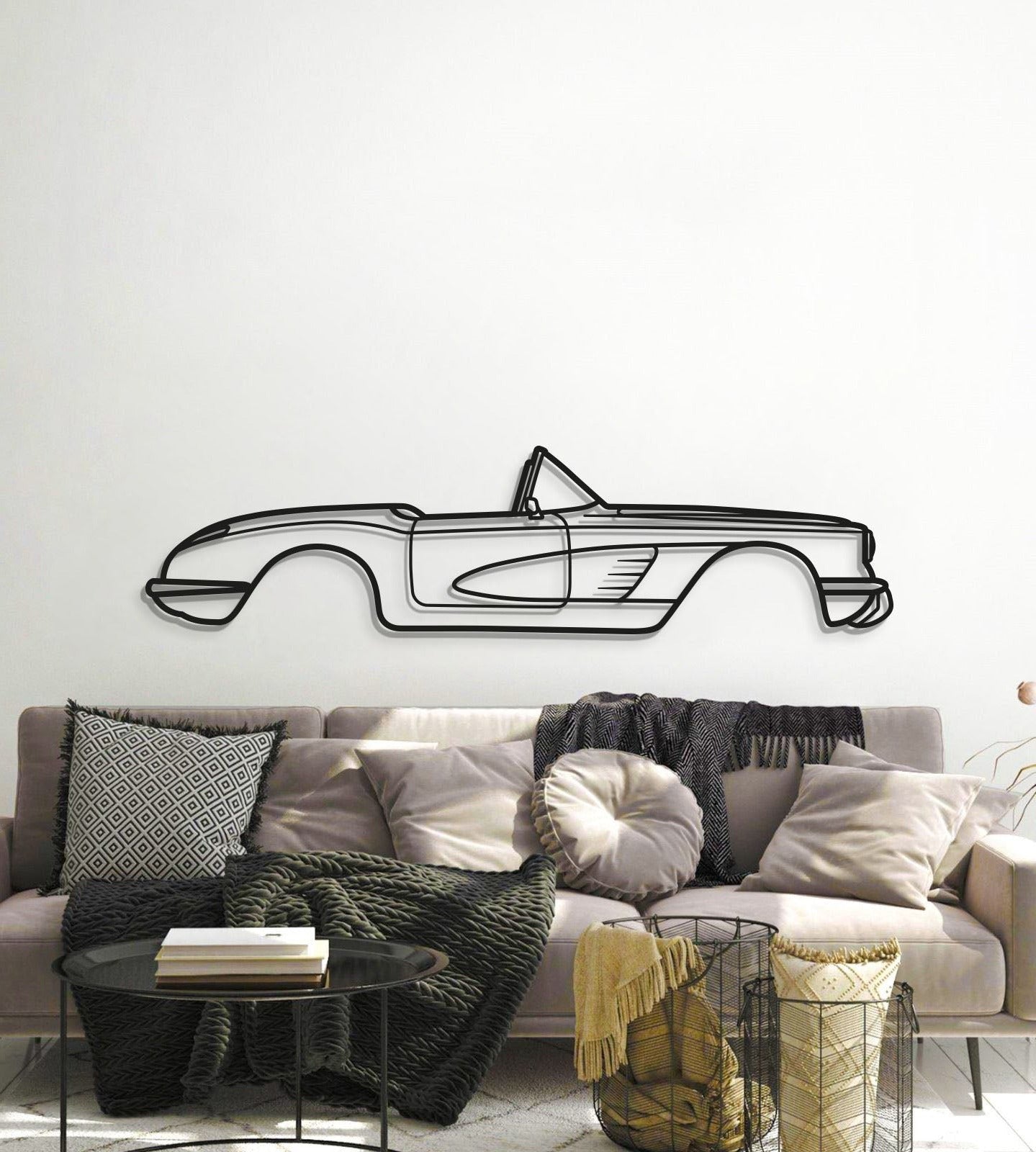 Metal wall art silhouette of 1960 Chevrolet Corvette for office or study
