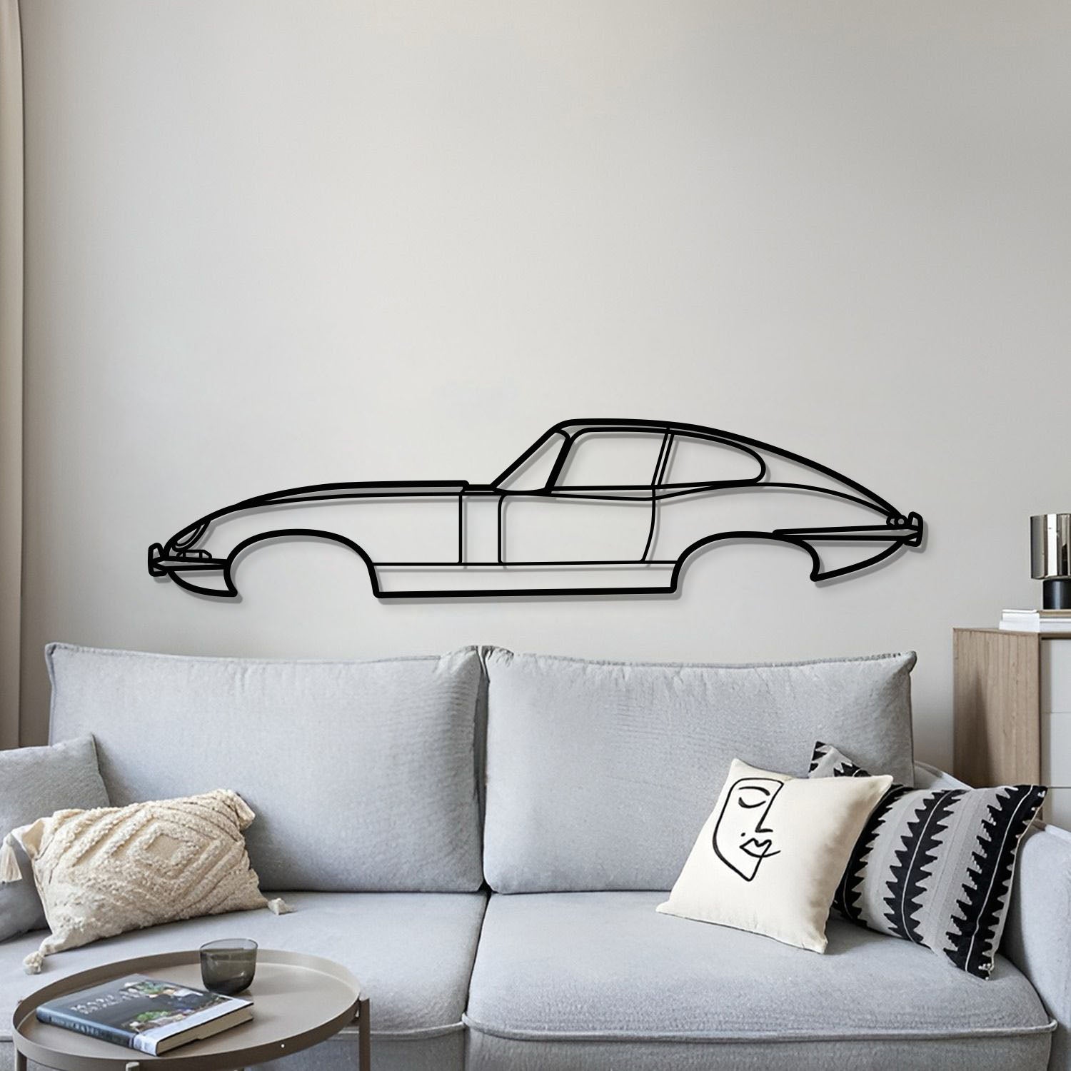 Minimalist Metal Car Wall Decoration Featuring 1961 Jaguar E‑Type Styling