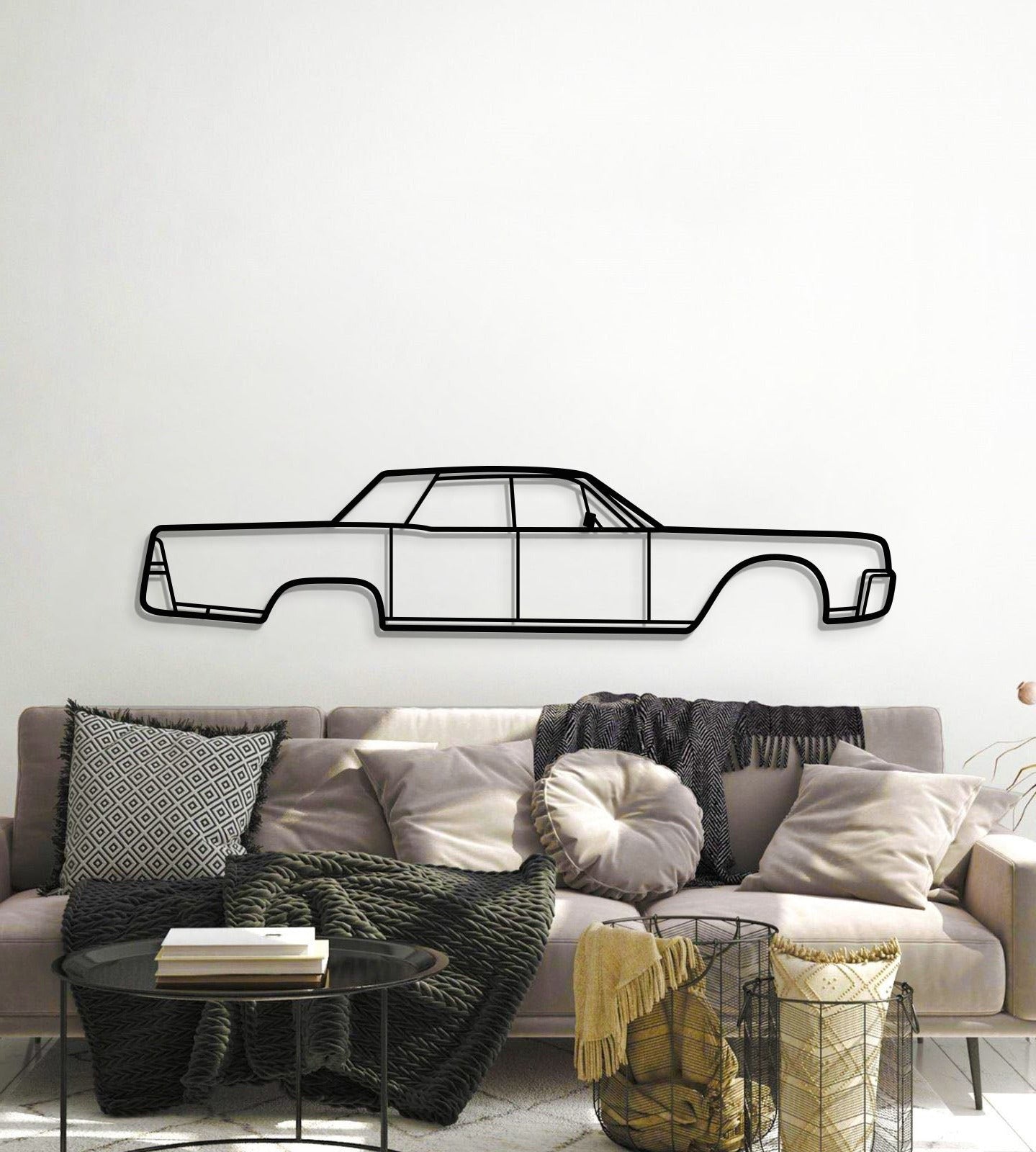 Minimalist 1961 Lincoln Continental silhouette – sleek automotive art for garage or luxurious living spaces