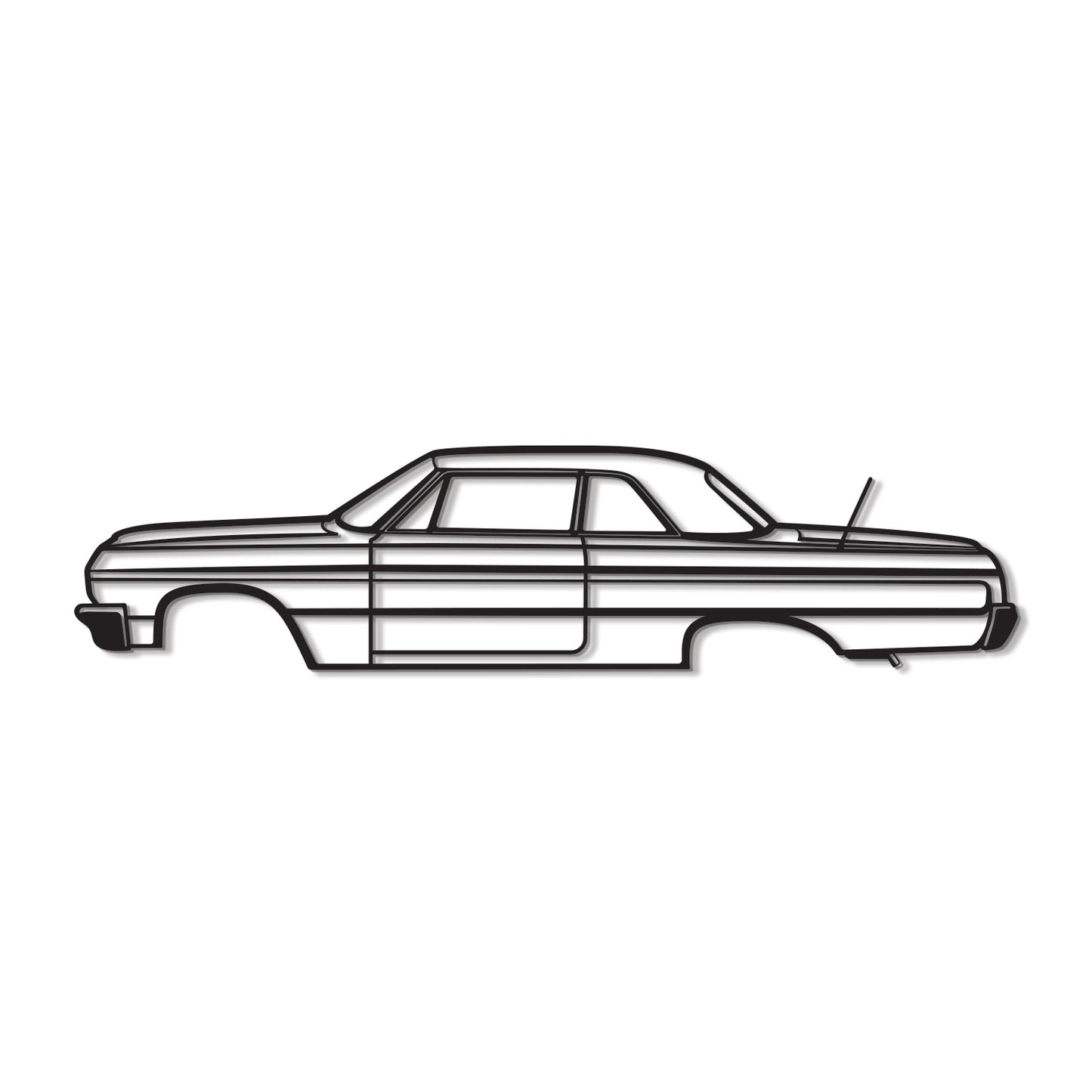 1964 Impala SS metal wall art – lifted 1 cm off wall using elevation screws for subtle 3D styling 