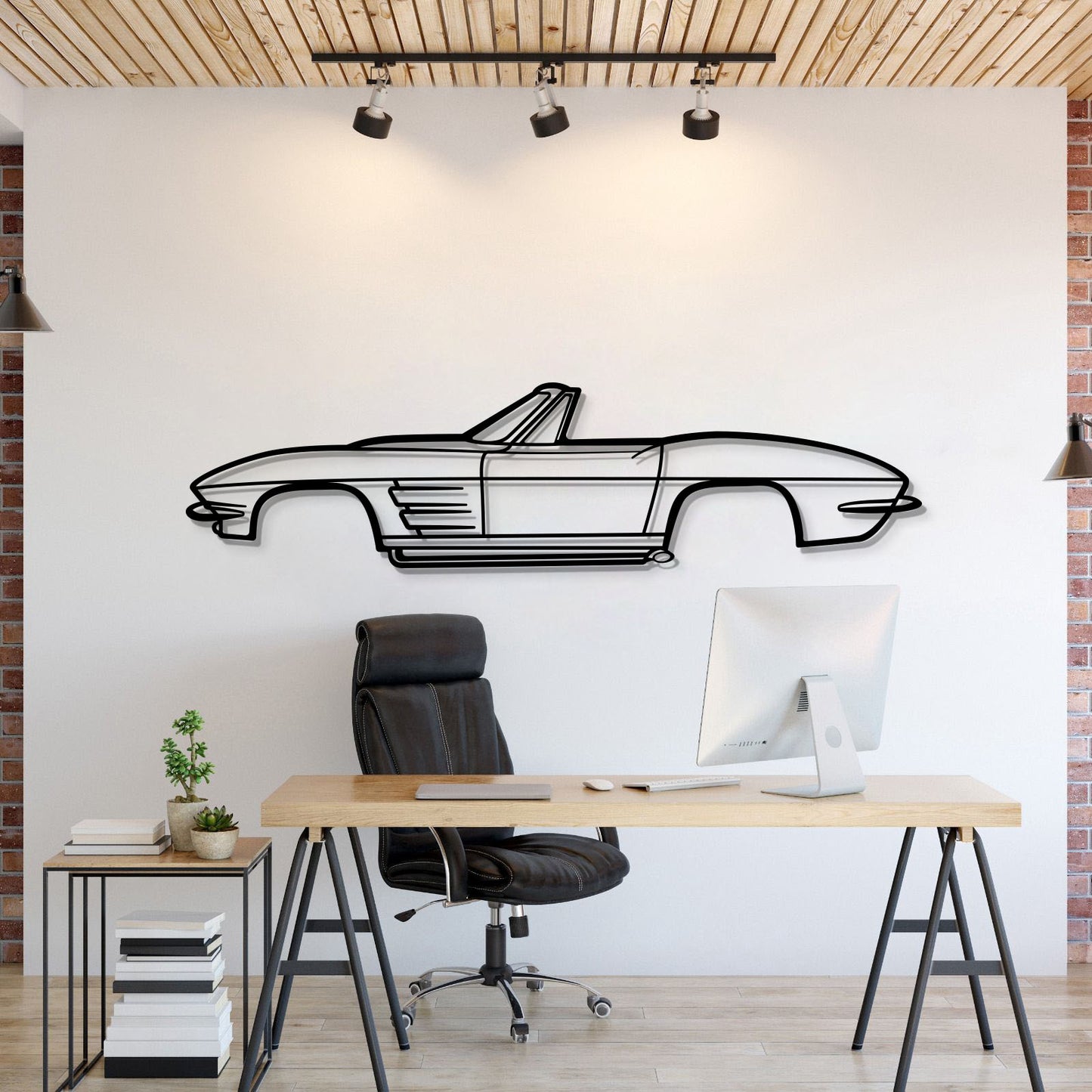 1964 Chevrolet Corvette Convertible metal car wall art – classic American sports car silhouette