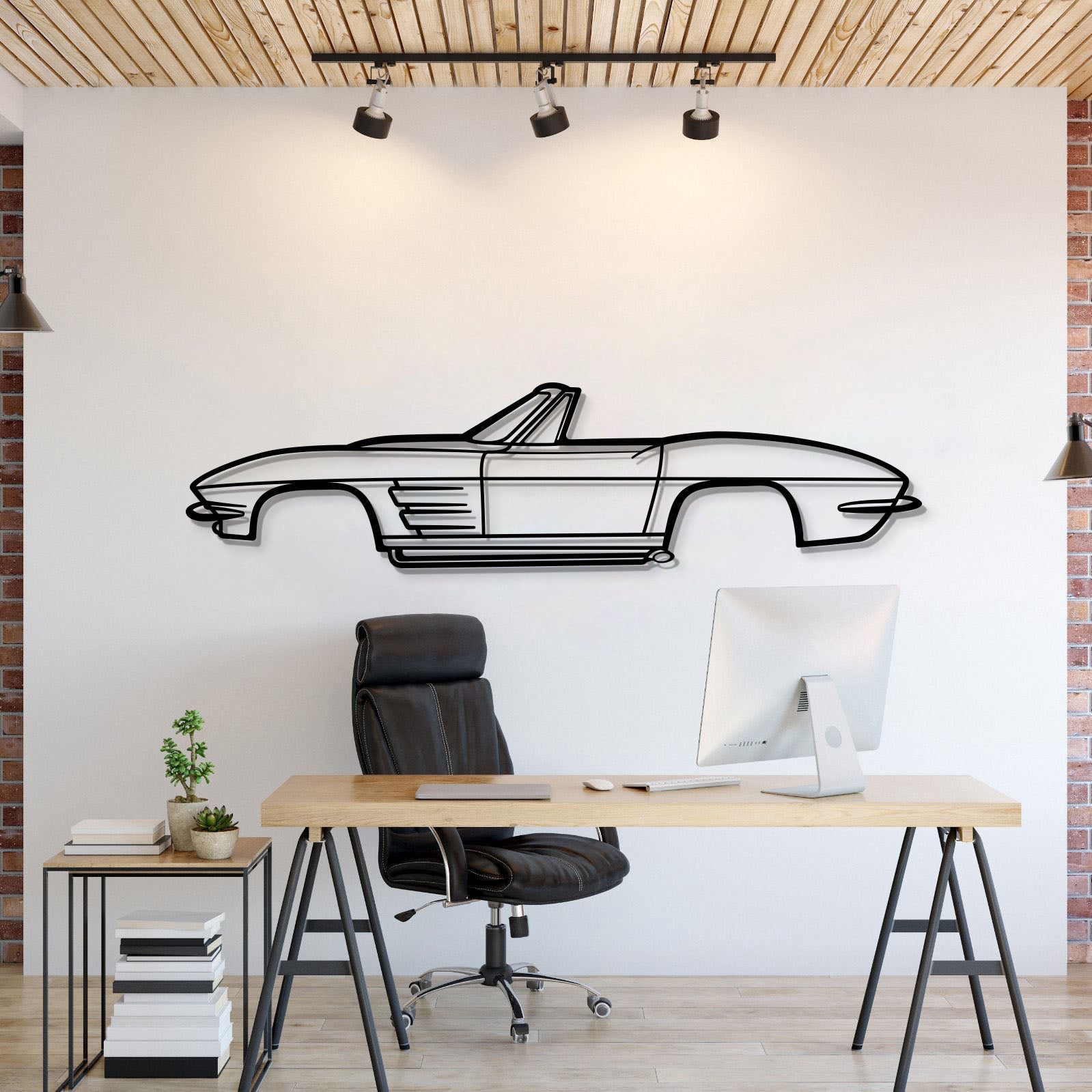 1964 Chevrolet Corvette Convertible metal car wall art – classic American sports car silhouette