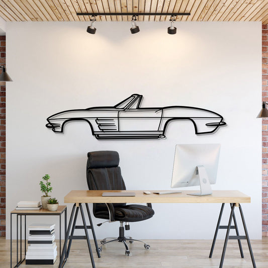 1964 Chevrolet Corvette Convertible metal car wall art – classic American sports car silhouette