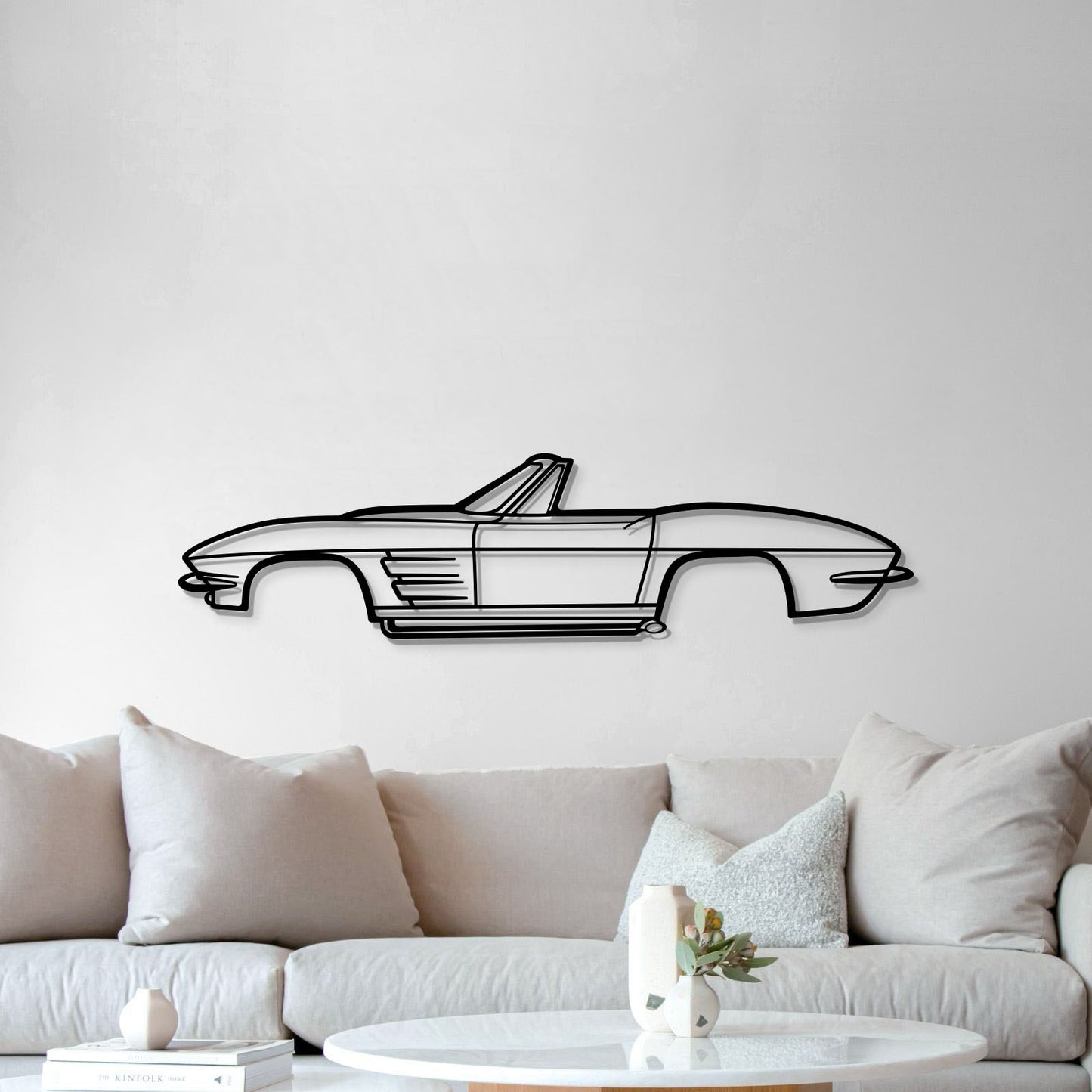 Laser‑cut steel 1964 Corvette Convertible wall art – powder‑coated texture, ready‑to‑hang décor 