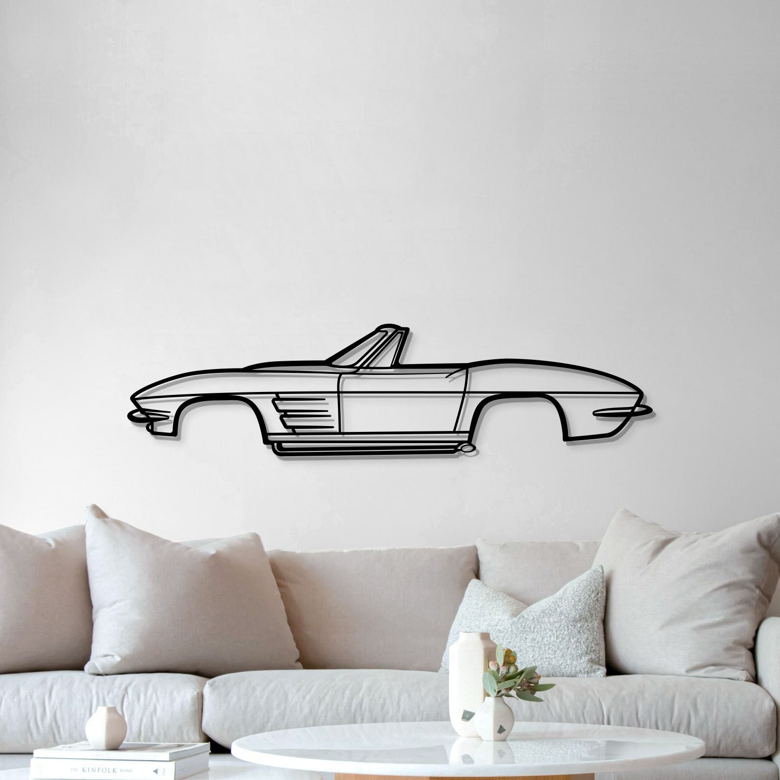 Laser‑cut steel 1964 Corvette Convertible wall art – powder‑coated texture, ready‑to‑hang décor 