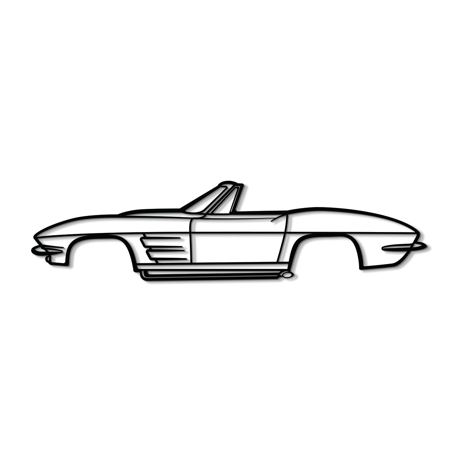1964 Corvette Convertible metal wall art – elevated design with hidden screws for subtle 3D shadow effect 