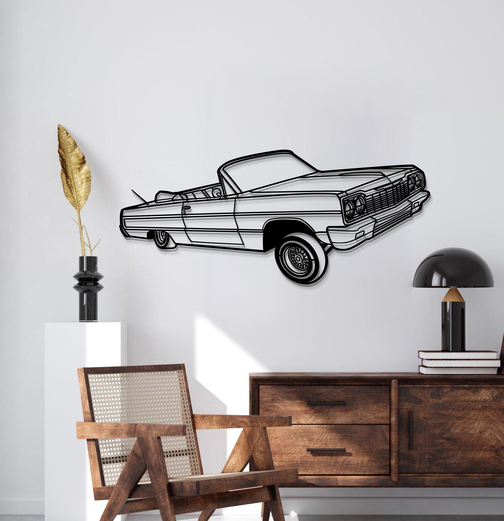 1964 Impala Convertible Lowrider Perspective Metal Car Wall Art - MT1149