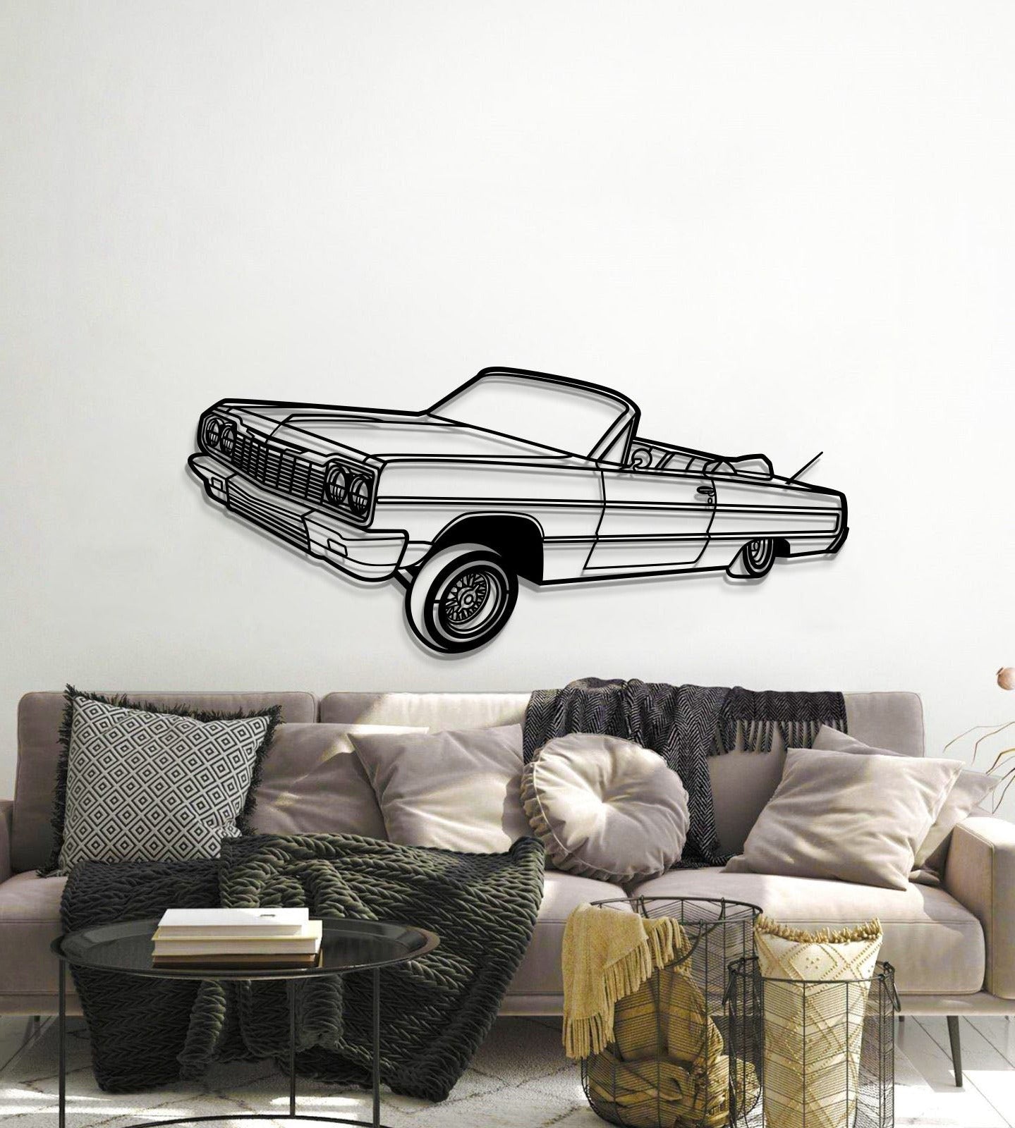 1964 Impala Convertible Lowrider Perspective Metal Car Wall Art - MT1149