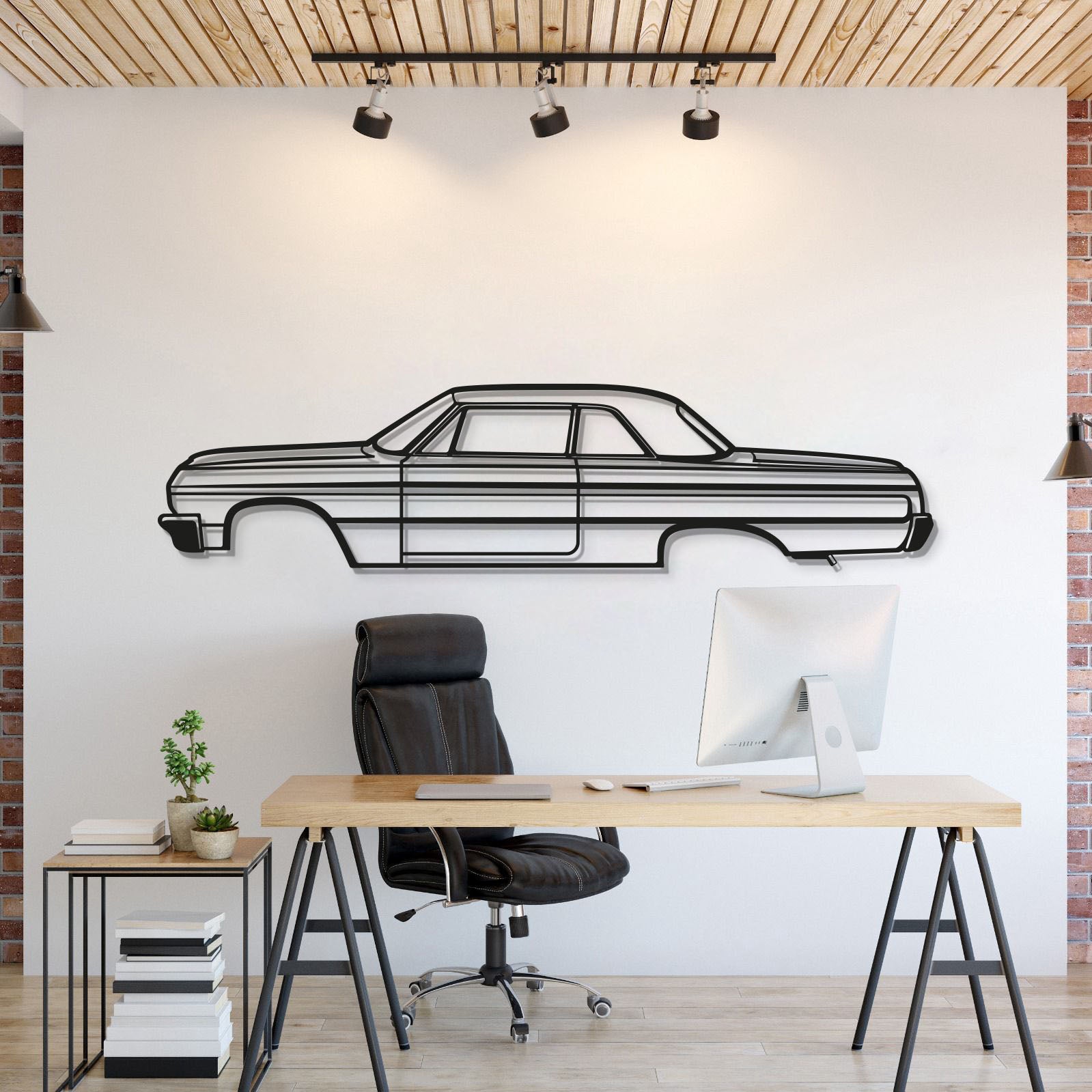 1964 Chevrolet Impala SS metal car wall art – iconic classic muscle car silhouette in textured matte steel