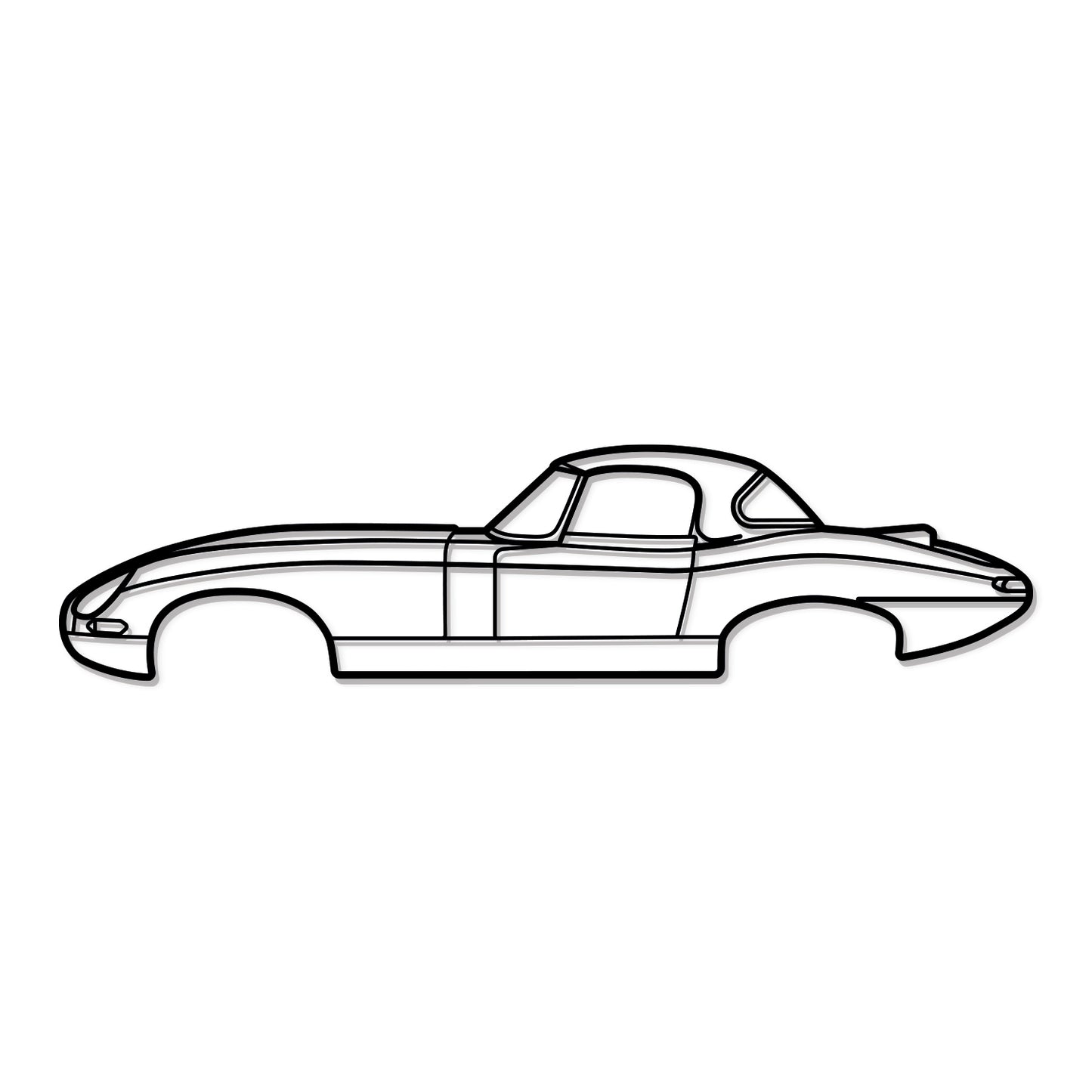 Detailed Metal Car Silhouette Of 1964 Jaguar Lightweight E‑Type Track Inspired Roadster