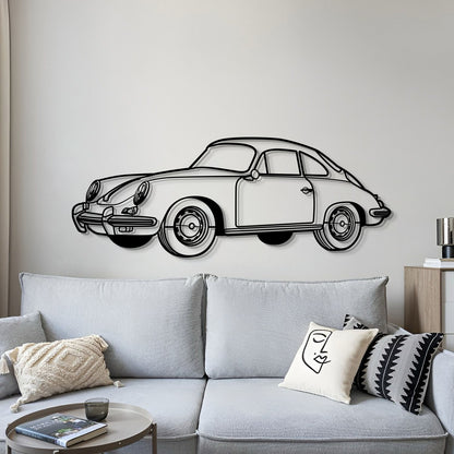 Porsche 1964 356 SC perspective metal wall décor – handcrafted dyed steel silhouette providing floating depth