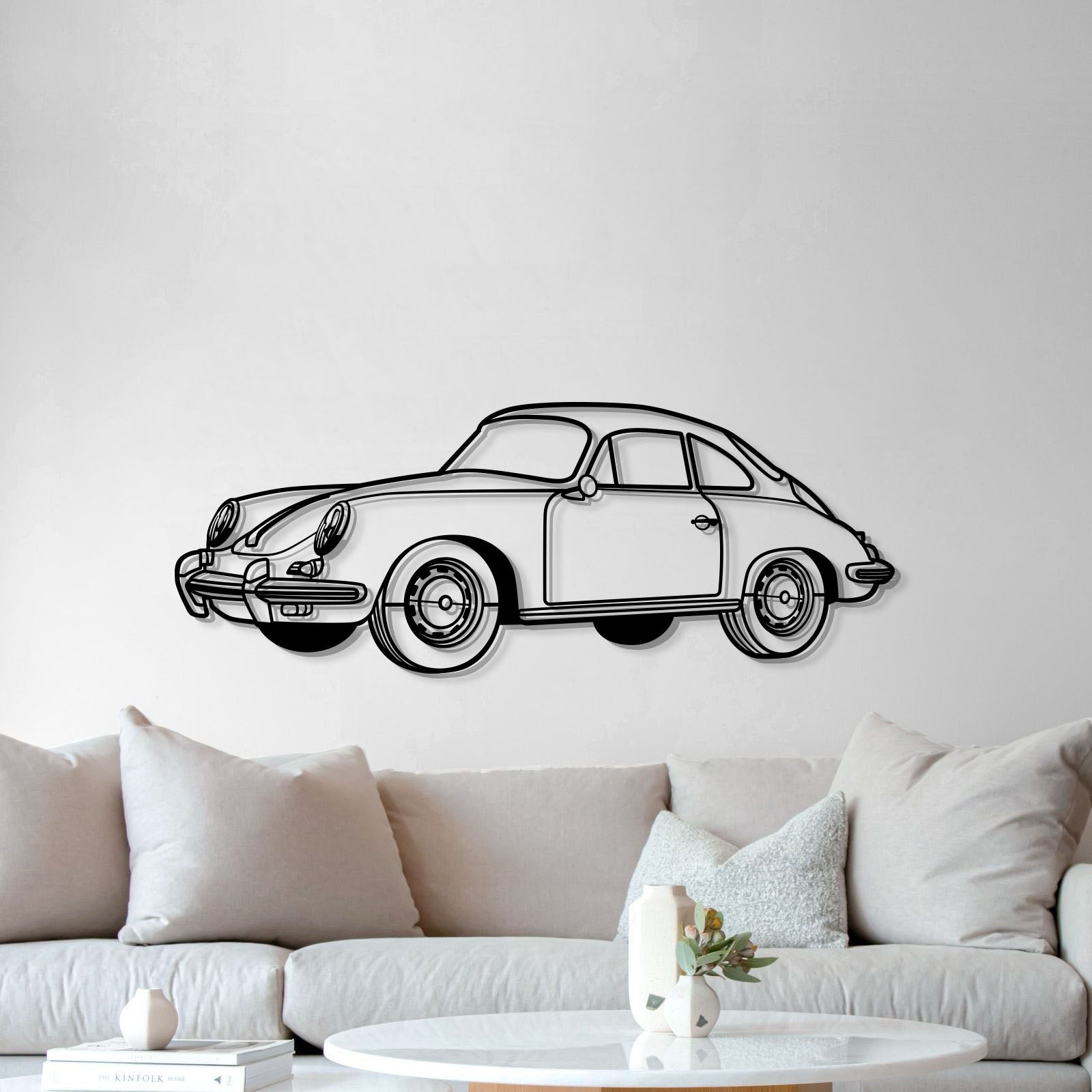 Porsche 1964 356 SC perspective automotive wall art – premium matte-finished steel with elevation screws for visual lift