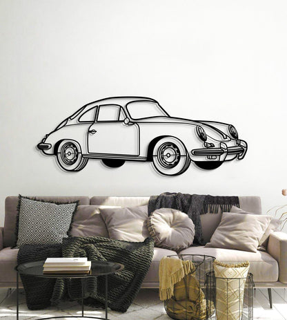 Porsche 356 SC 1964 perspective metal wall art – textured 2 mm steel elevated for dramatic dimension