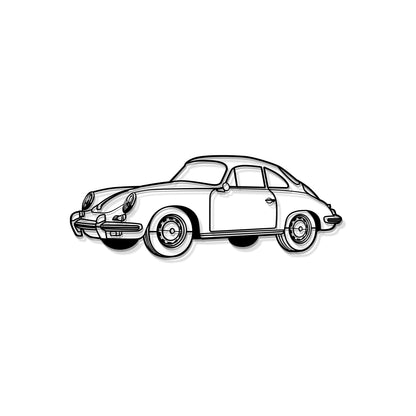 Porsche 1964 356 SC perspective silhouette wall art – high-quality textured steel with floating 3D style ready to hang