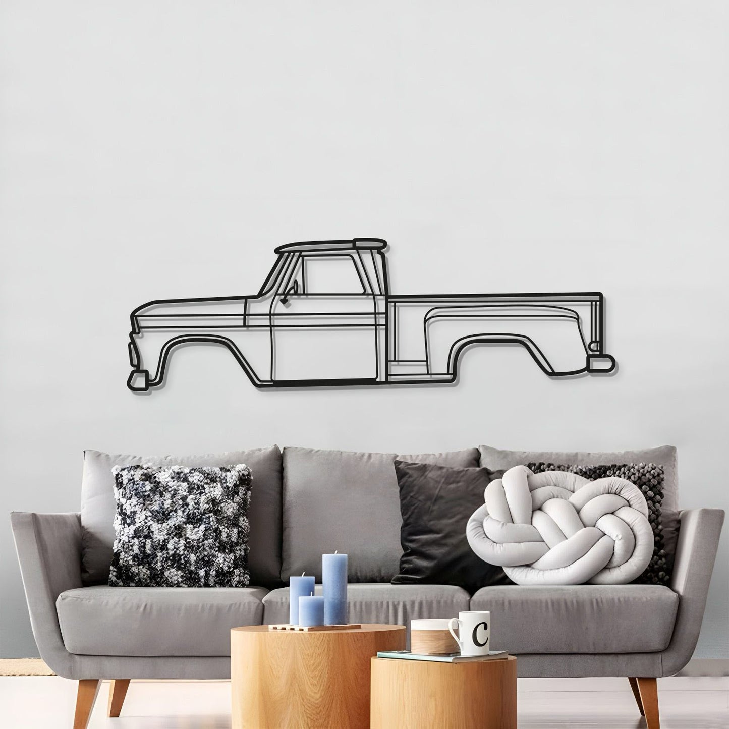 Chevrolet C10 Stepside Pickup 1965 metal wall art in matte finish for man cave
