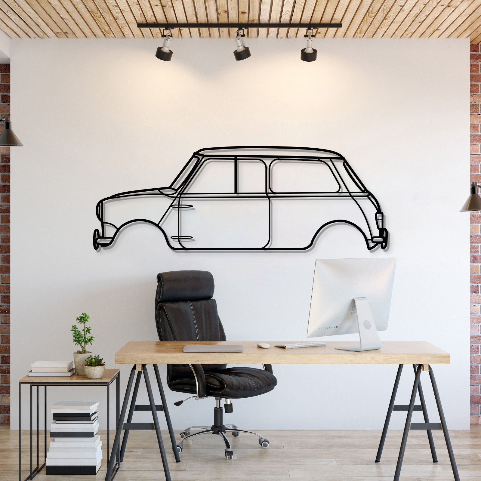 1965 Mini Cooper S metal car wall art – iconic rally legend silhouette in laser‑cut steel