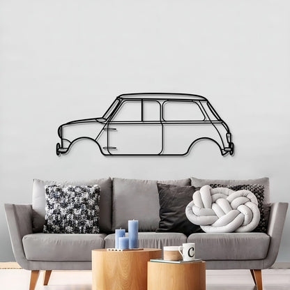 1965 Mini Cooper S metal silhouette wall hanging – textured 2 mm steel with matte‑finish coating