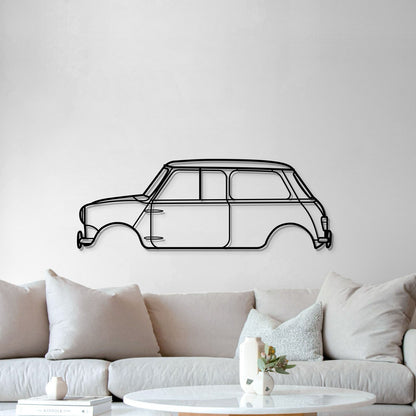 Laser‑cut steel 1965 Cooper S wall art – elegant silhouette lifted 1 cm off the wall for depth 