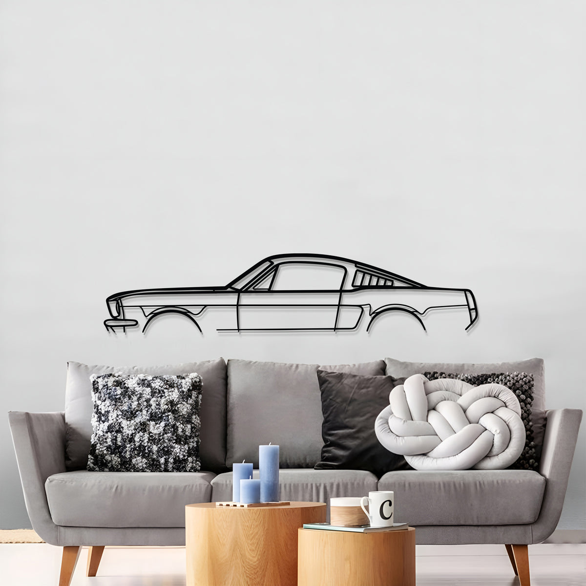 Large 1966 Ford Mustang Fastback metal wall art for garage or man cave