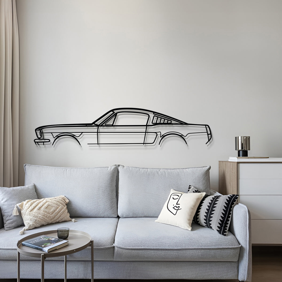 Modern 1966 Ford Mustang Fastback wall hanging in textured black steel