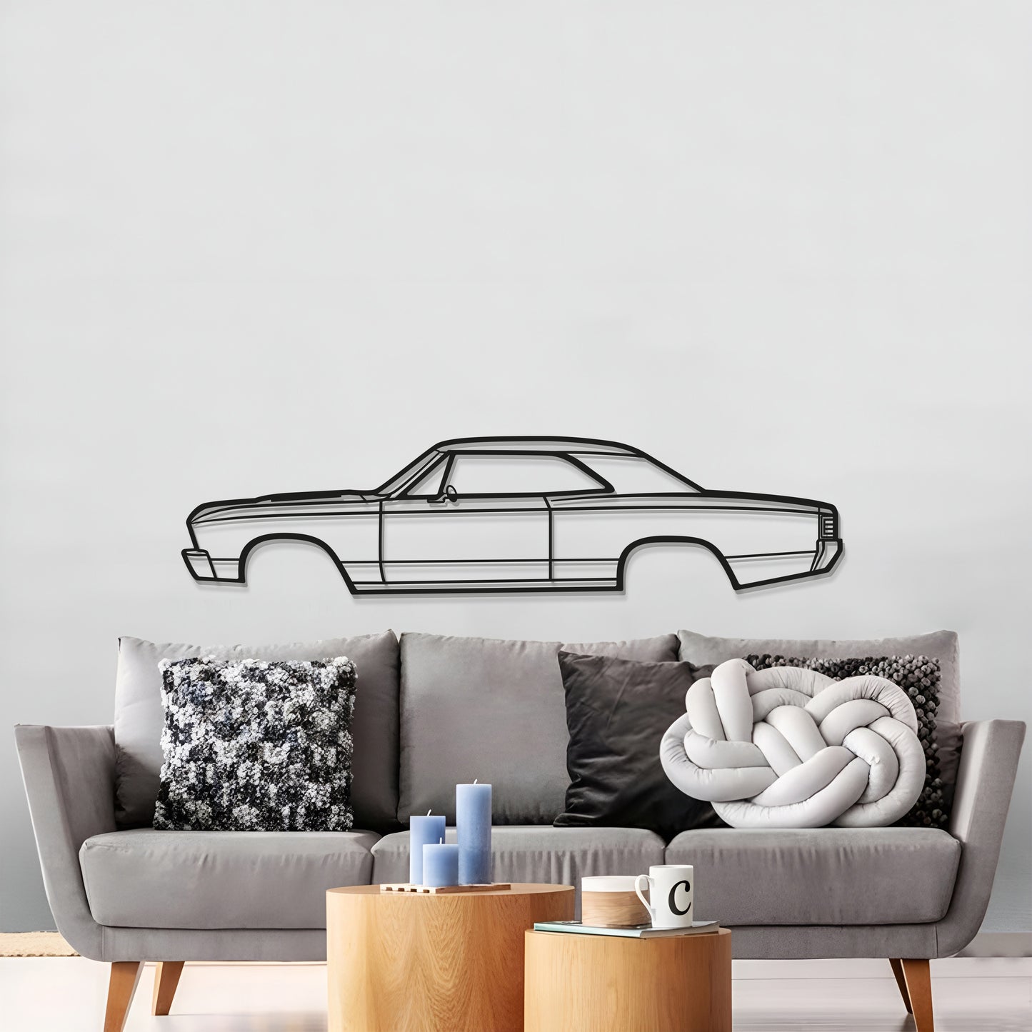 1967 Chevrolet Chevelle metal silhouette wall hanging – 2 mm steel, matte‑finish with 3D elevation effect 