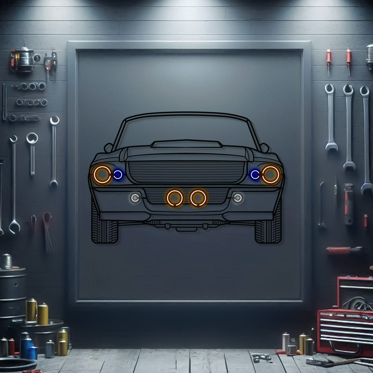 1967 Ford Shelby GT500 front view metal neon car wall art – laser‑cut steel décor honoring the iconic muscle car legend