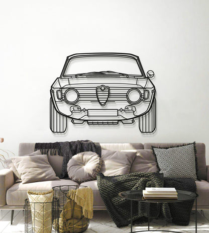 Elevate modern interiors with the sleek lines of the 1967 Alfa Romeo Giulia, reimagined as metal wall art