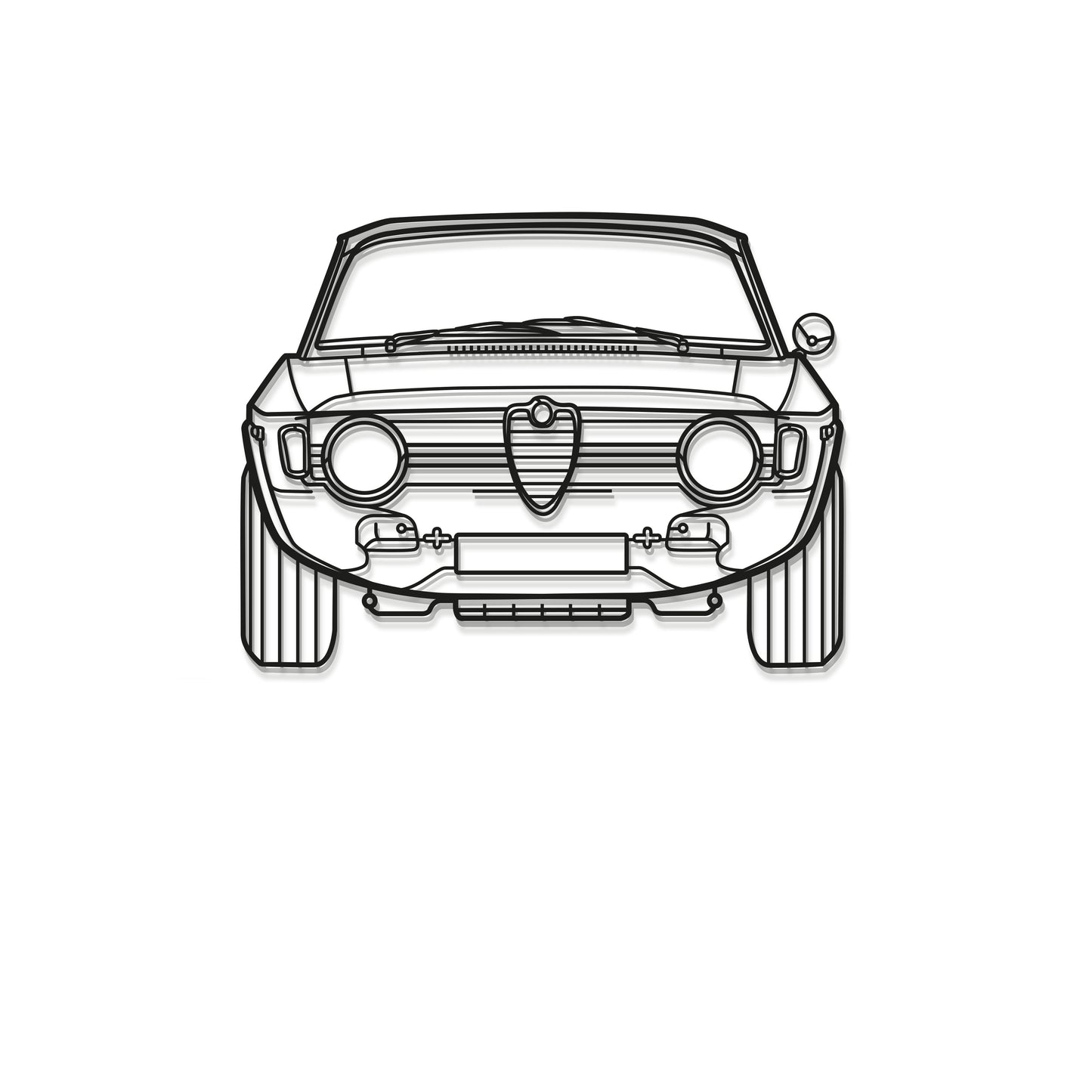 Celebrate vintage automotive artistry with the 1967 Alfa Romeo Giulia front view in sculpted steel form