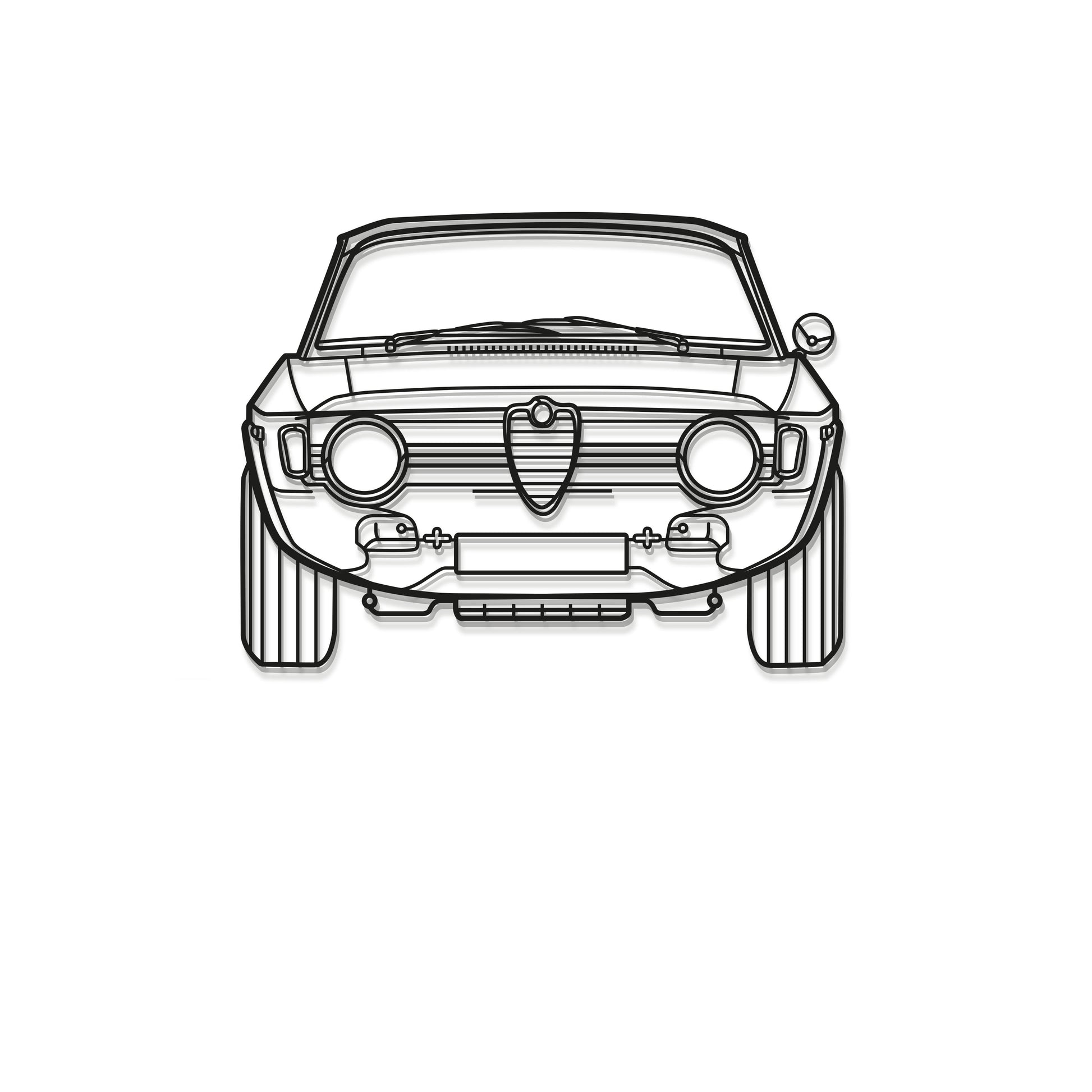 Celebrate vintage automotive artistry with the 1967 Alfa Romeo Giulia front view in sculpted steel form