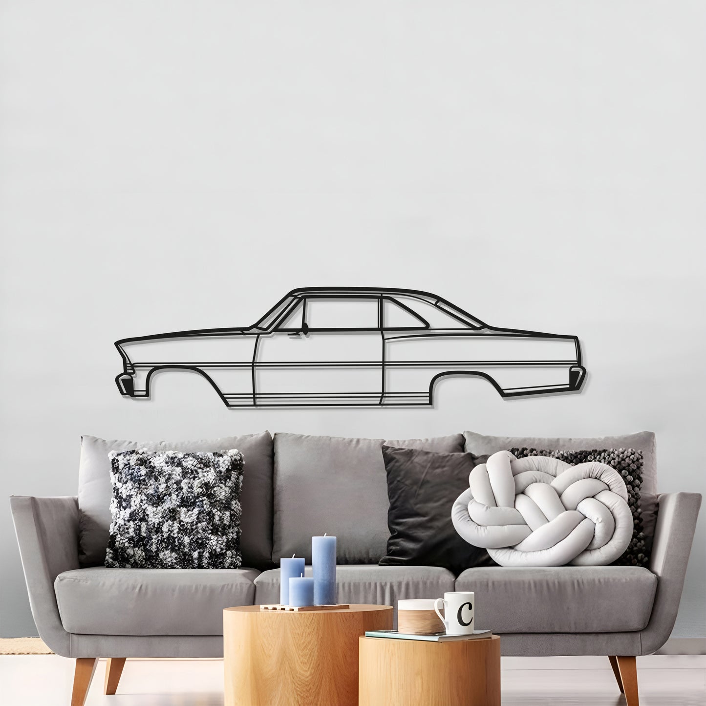 1967 Nova metal silhouette wall hanging – textured, matte‑finish steel ideal for car enthusiasts