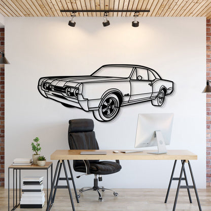 Porsche 1967 Oldsmobile Cutlass 442 Hardtop perspective metal wall art – laser-cut 2 mm textured steel with matte powder-coat finish