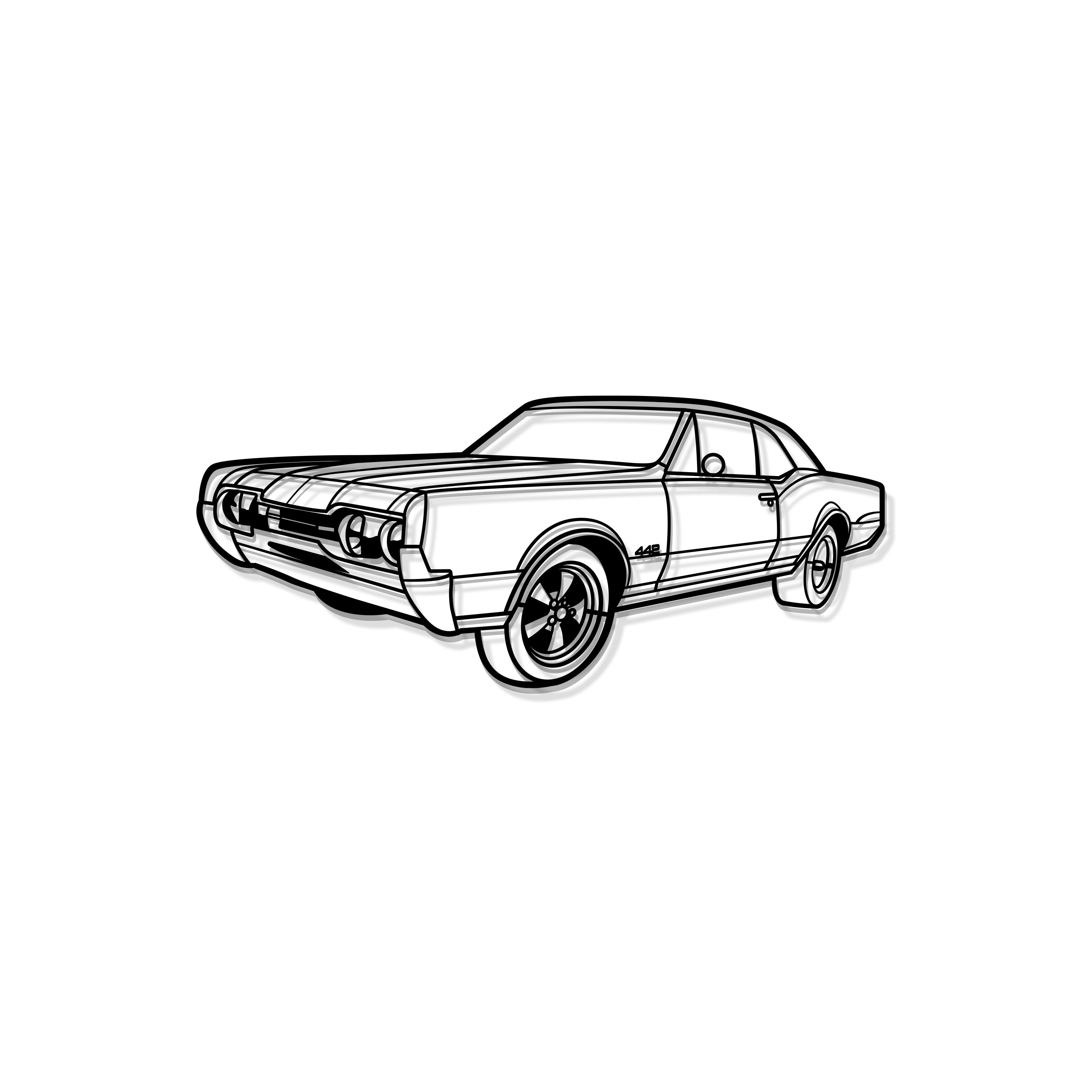 1967 Cutlass 442 Hardtop Perspective Metal Car Wall Art - MT1283