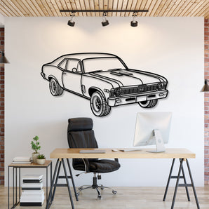 Chevrolet Nova Yenko (1969) perspective metal wall art – laser-cut 2 mm textured steel with matte powder-coat finish