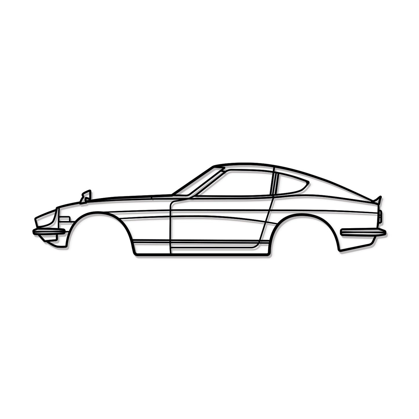 1969 Fairlady Z 432 metal wall art – elevated 1 cm off the wall for dynamic depth and shadow 