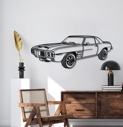 1969 Pontiac Firebird Trans silhouette wall art – elevation screws lift the piece 1 cm off the wall for dramatic floating 3D effect 