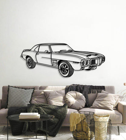 1969 Pontiac Firebird Trans perspective metal art – textured steel elevated with screws for bold dimensional presentation 