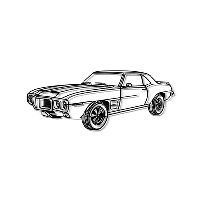 Pontiac Firebird Trans (1969) perspective metal silhouette – high-quality textured steel ready to hang with elegant floating 3D style 