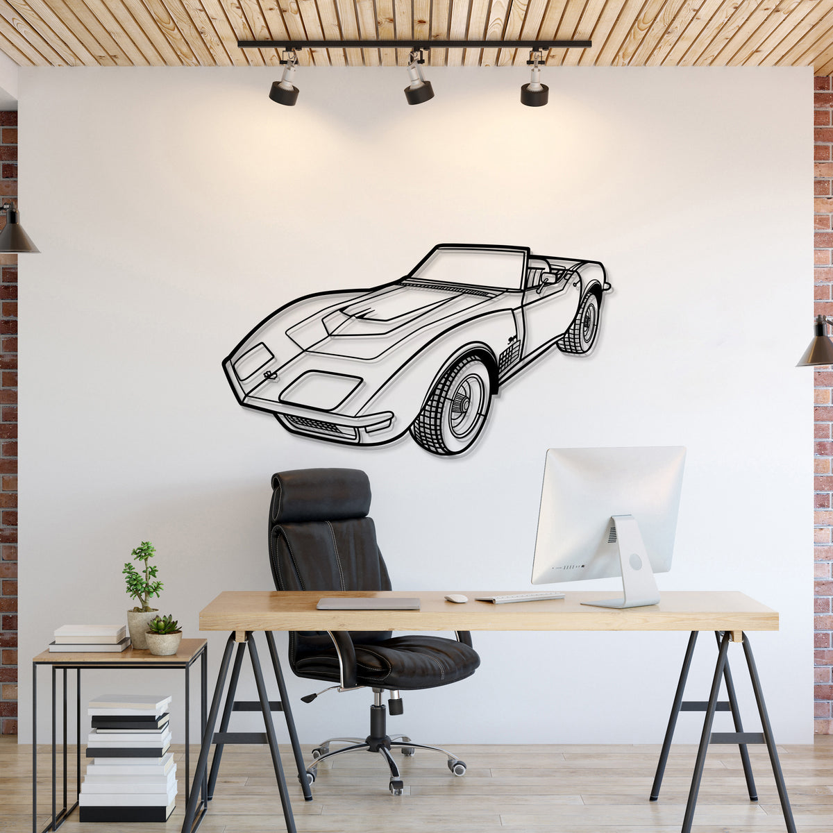 Chevrolet Corvette LT1 (1970) perspective metal wall art – laser-cut 2 mm textured steel with matte powder-coat finish