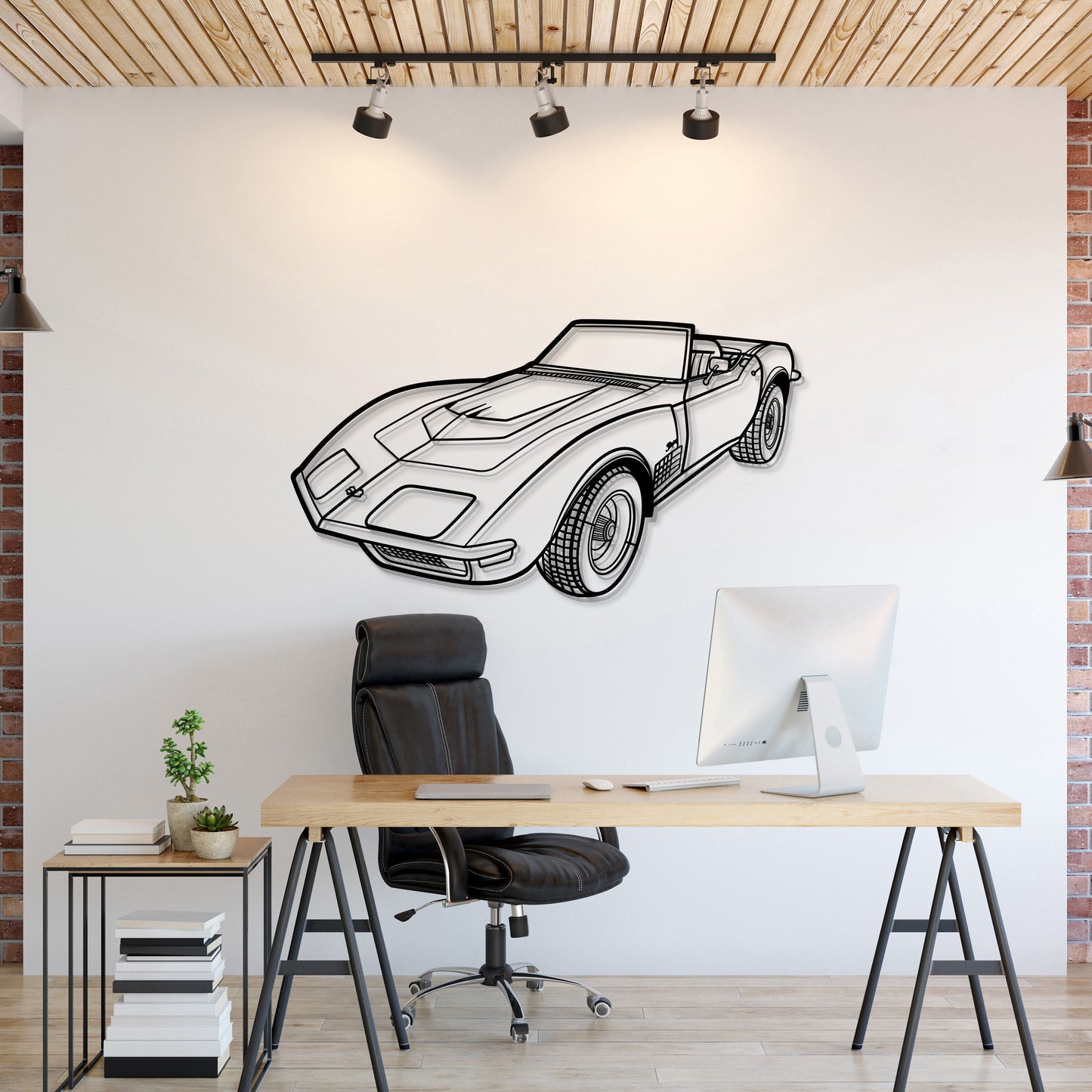 Chevrolet Corvette LT1 (1970) perspective metal wall art – laser-cut 2 mm textured steel with matte powder-coat finish
