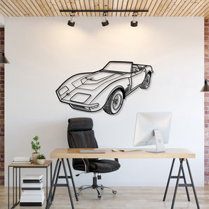Chevrolet Corvette LT1 (1970) perspective metal wall art – laser-cut 2 mm textured steel with matte powder-coat finish