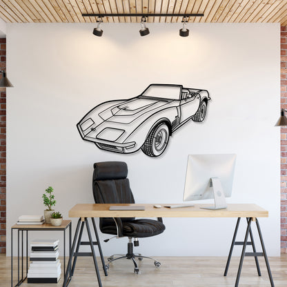 Chevrolet Corvette LT1 (1970) perspective metal wall art – laser-cut 2 mm textured steel with matte powder-coat finish