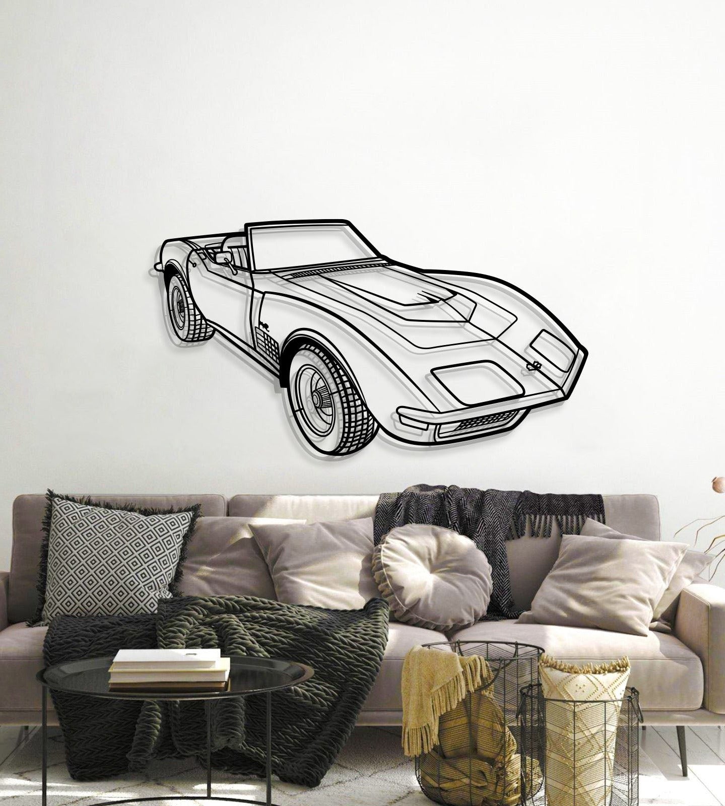 Corvette LT1 (1970) perspective metal wall art – textured steel elevated with screws for bold visual dimension
